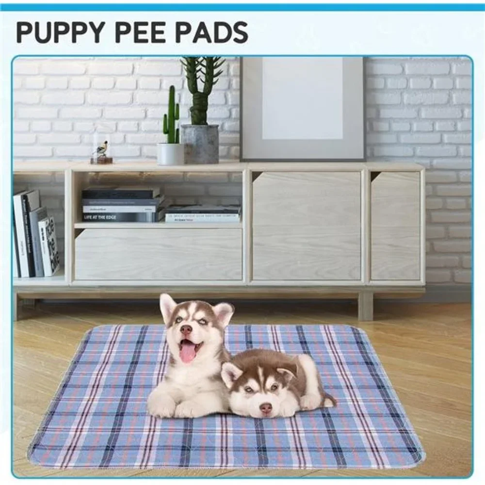 8Pcs Washable Reusable Non-Slip Pee Pads for Dogs, Light Blue Plaid, 18